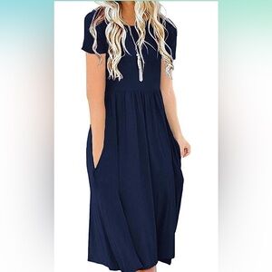 DB Moon~NWT~Casual Elastic Waist Dress w/Pockets~Short Sleeve~Scoop Neck~Size L